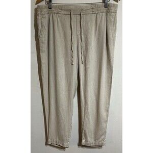 Pants Linen Drawstring Cropped Tapered Khaki Beige Breathable Classic Beach  Y